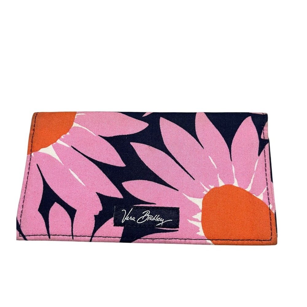 Vera Bradley Checkbook Cover -  Pink Navy Orange Floral Print - Picture 2 of 3